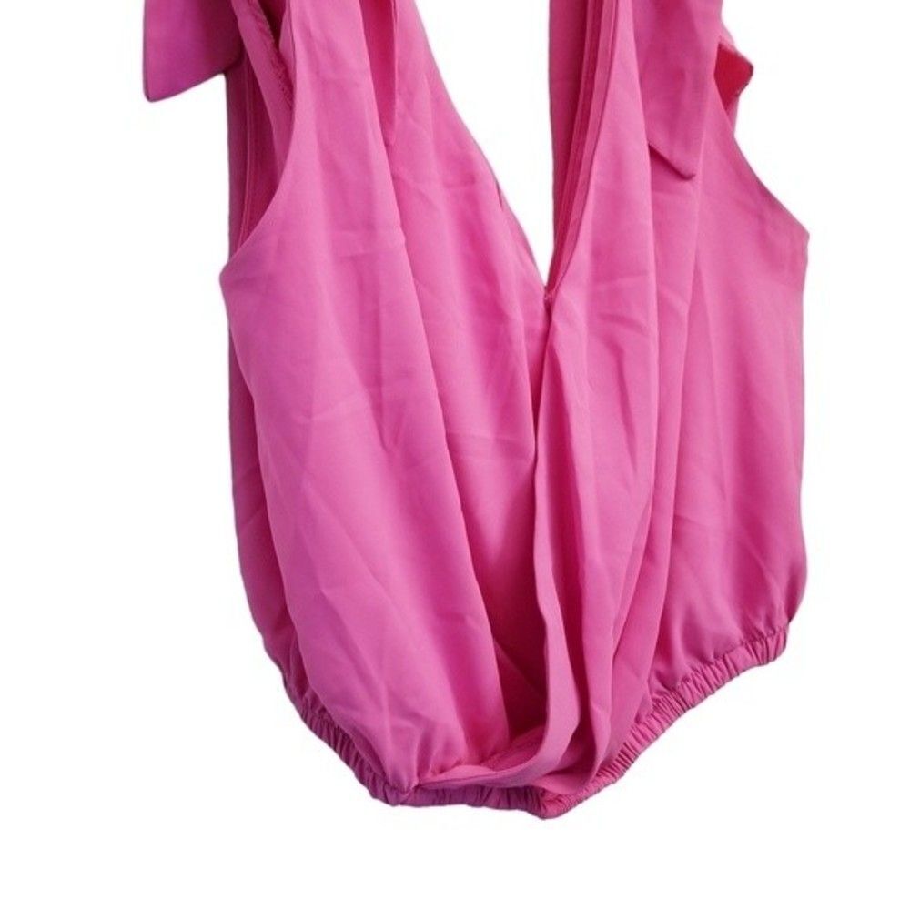 Shein Curve Pink Deep V Shoulder Tie Elastic Waist Top 0XL 1 0191 - Picture 2 of 6